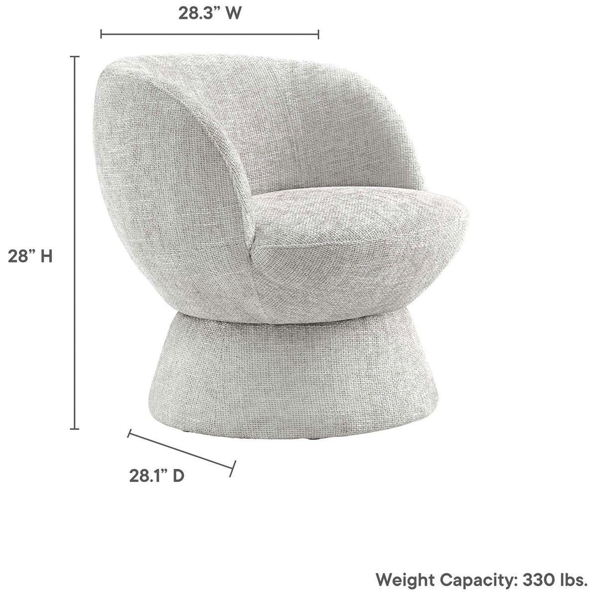 Compact 28-inch-tall swivel chair designed to fit cozy nooks without sacrificing comfort. || EEI-6863-DOV || dimension_studio