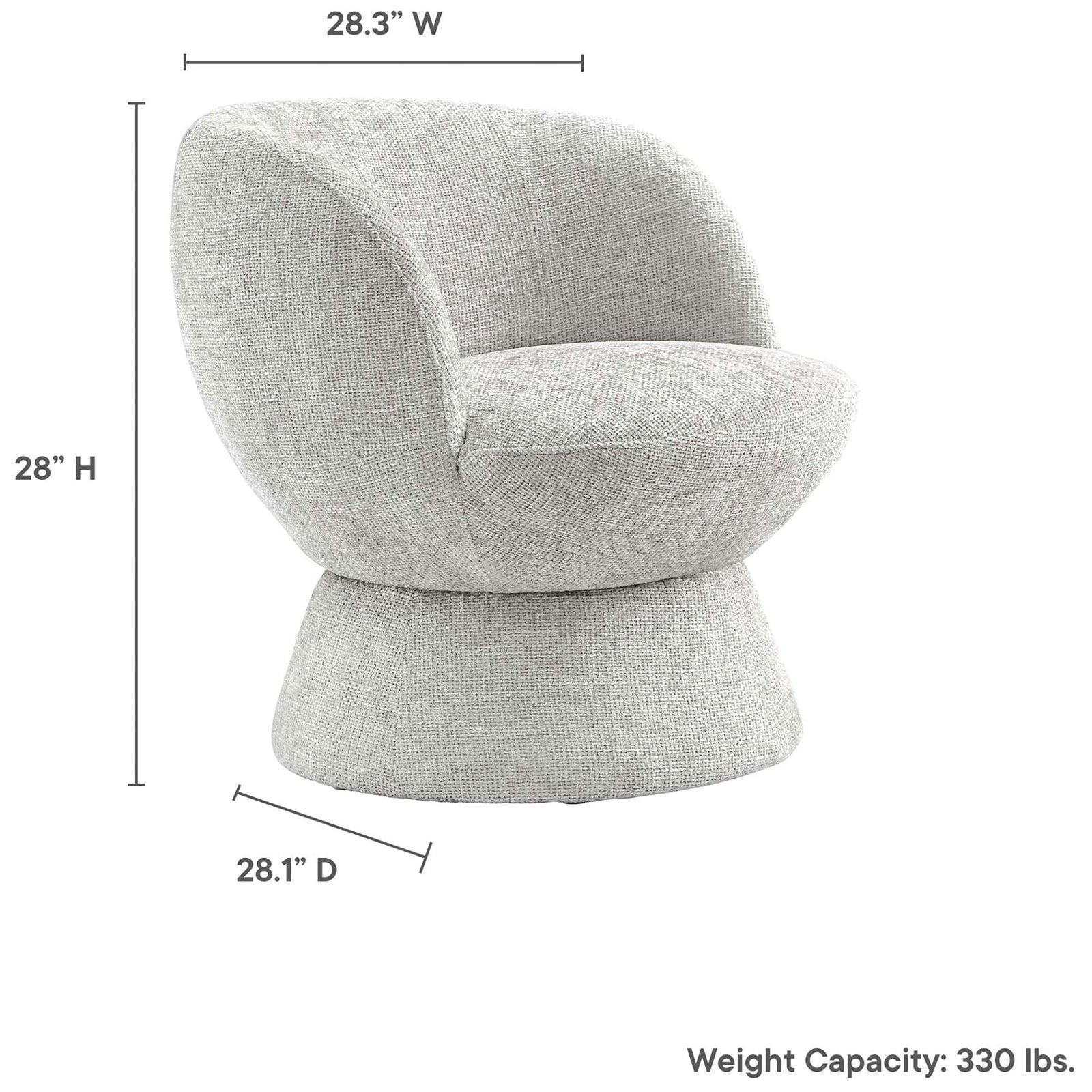 Compact 28-inch-tall swivel chair designed to fit cozy nooks without sacrificing comfort. || EEI-6863-DOV || dimension_studio