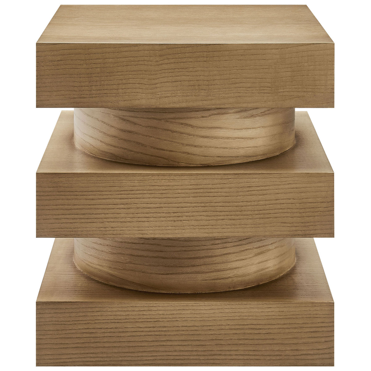 Square totem side table showcasing a bold sculptural profile and visible wood grain texture || EEI-6864-CAS || front_studio