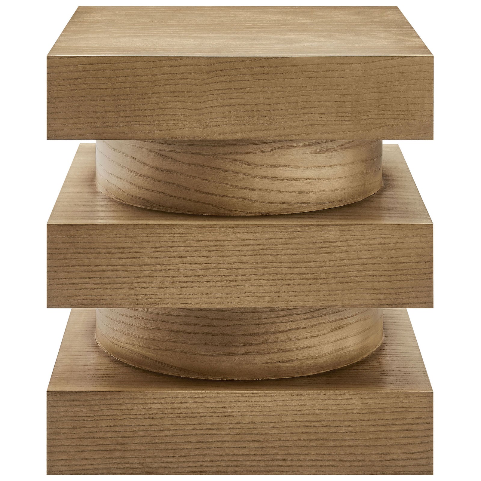 Square totem side table showcasing a bold sculptural profile and visible wood grain texture || EEI-6864-CAS || front_studio