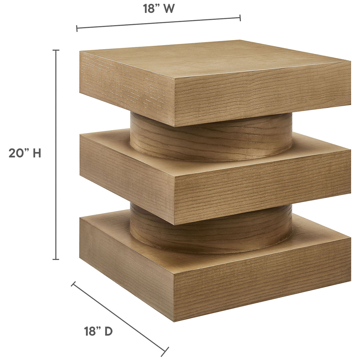 Dimensions of the square totem end table showing 18 inch width and depth and 20 inch height || EEI-6864-CAS || dimension_studio