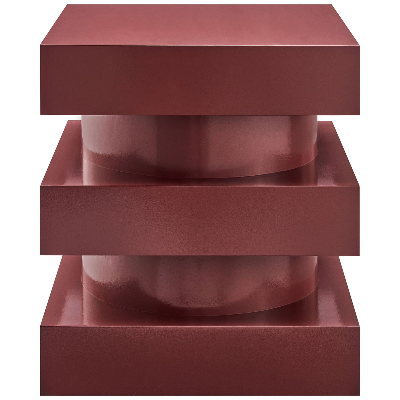 Bold spiced apple totem end table with stacked square tiers and a smooth cylindrical core || EEI-6864-SPA || front_studio