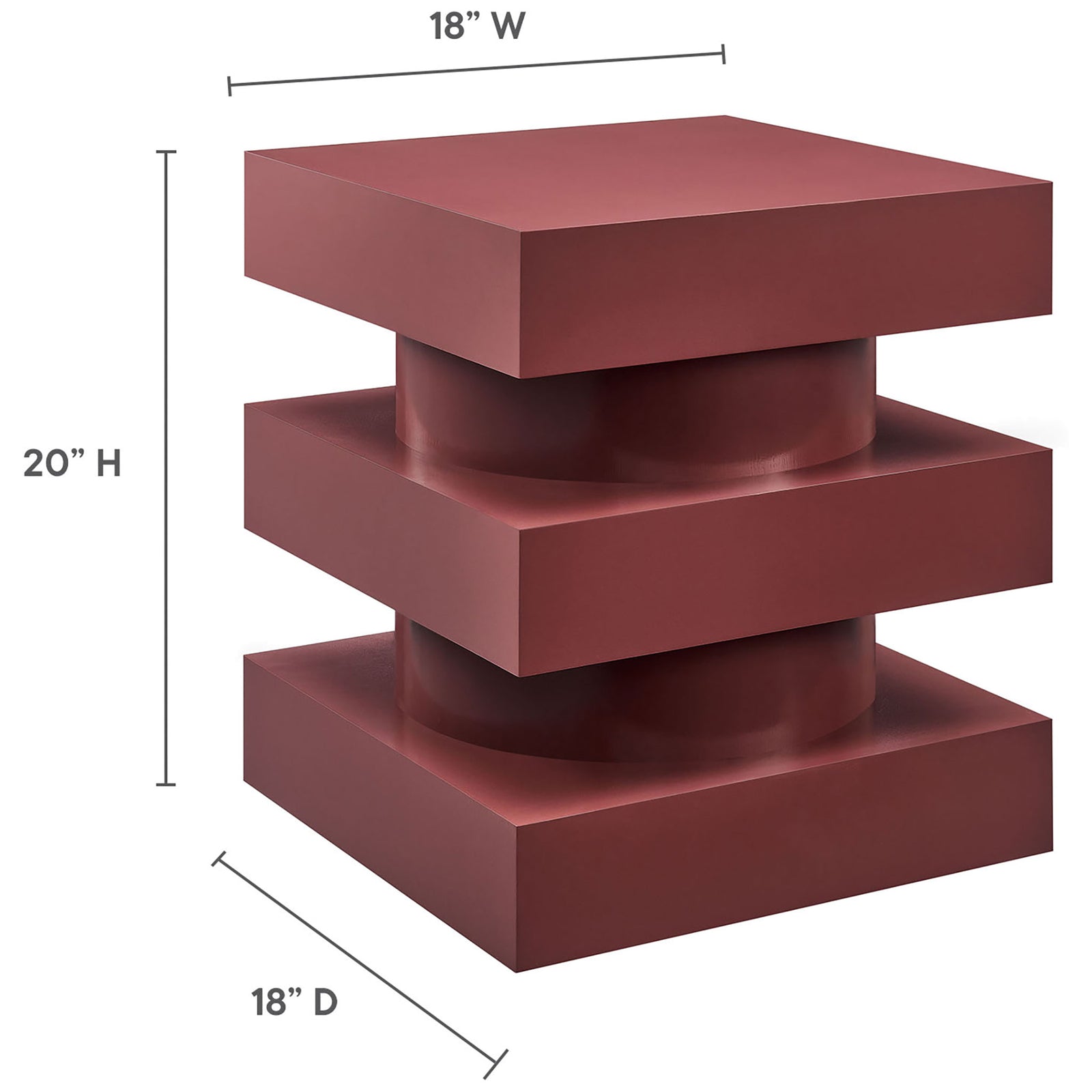 Dimension view of the Perpetuate end table showing 18 inch width, 18 inch depth, and 20 inch height || EEI-6864-SPA || dimension_studio