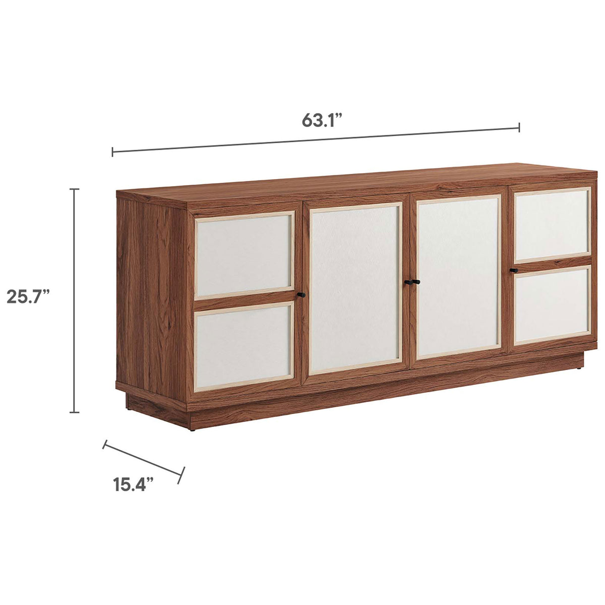 Dimension guide for the Capri 63 inch TV console showing overall width, height, and depth measurements || EEI-6865-WAL || dimension_studio