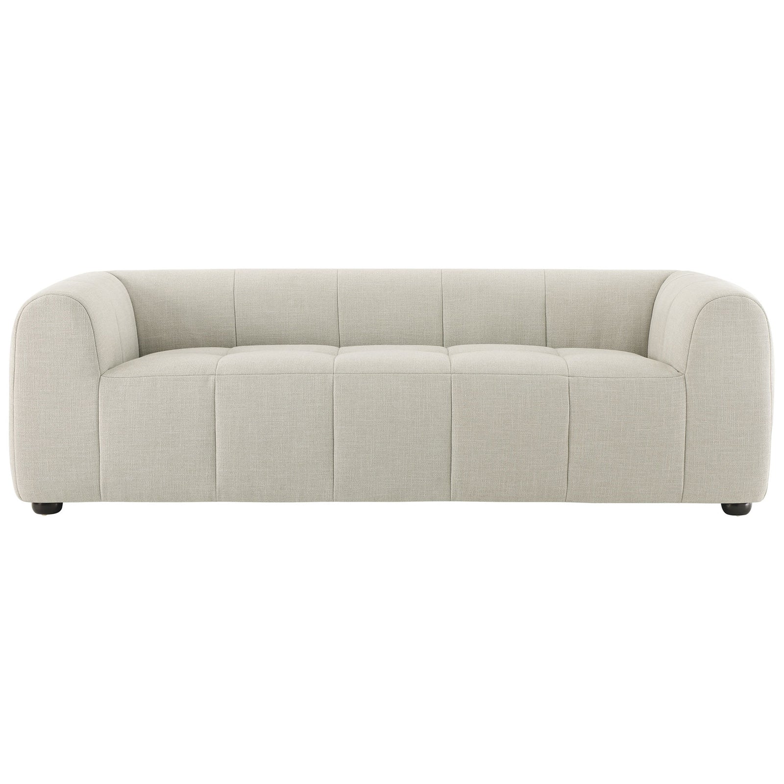 Liana linen fabric sofa with deep channel tufting and gently curved arms for relaxed modern comfort || EEI-6866-LIN || front_studio