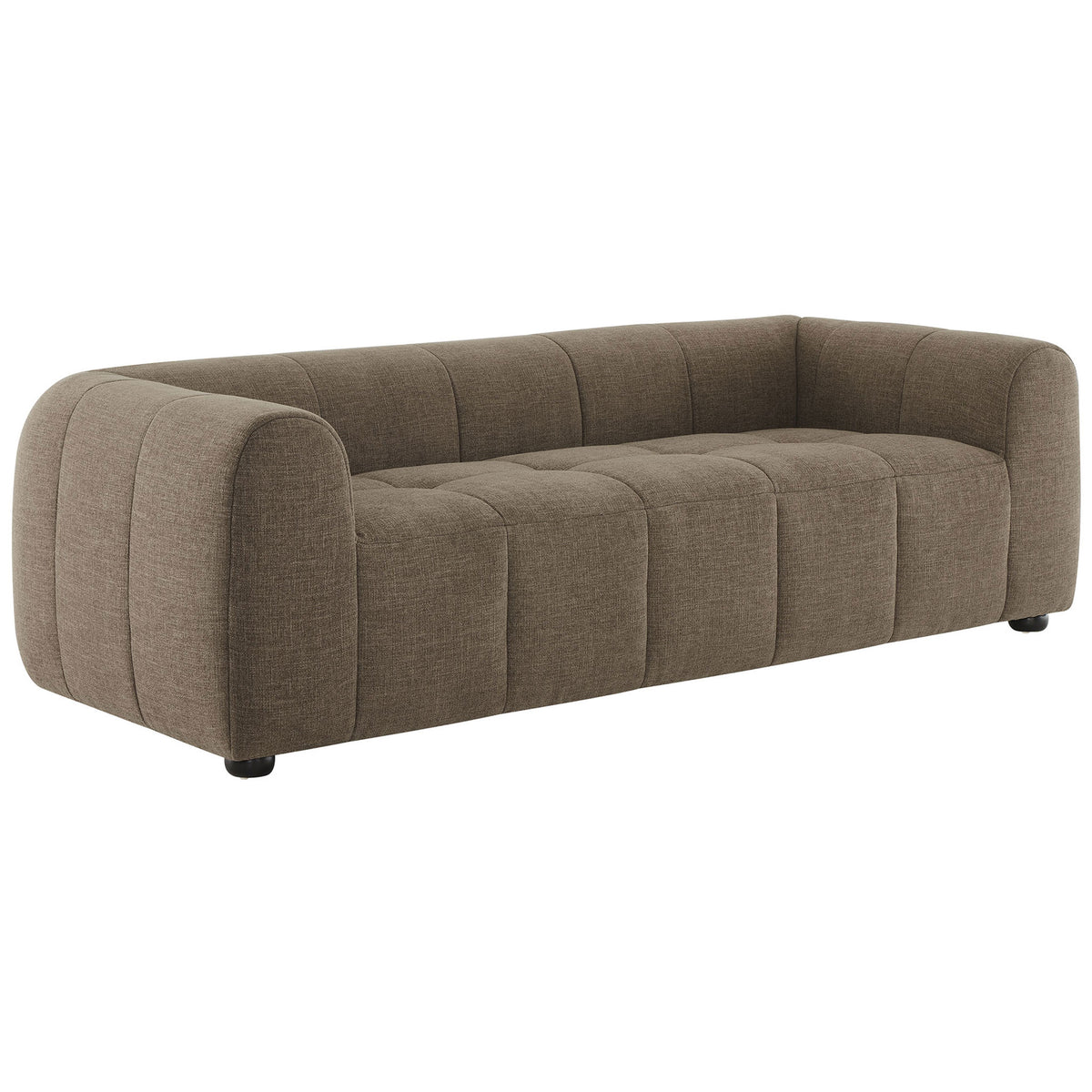 Mocha fabric sofa with deep grid tufted seat and rounded arms for modern lounging || EEI-6866-MOC || front_angle_studio