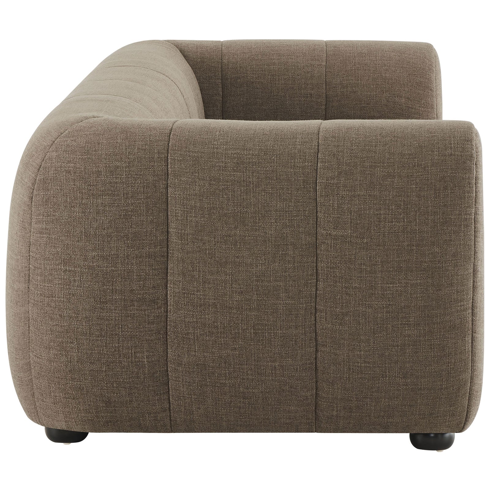 Low profile sofa in mocha fabric showcasing its thick padded arm and streamlined silhouette || EEI-6866-MOC || side_studio