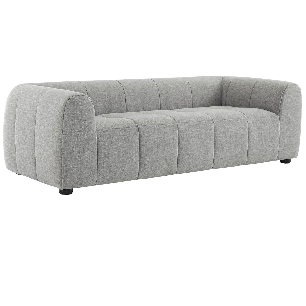 Generously cushioned pewter sofa with low profile and deep seating that invites you to lounge and unwind || EEI-6866-PEW || front_angle_studio