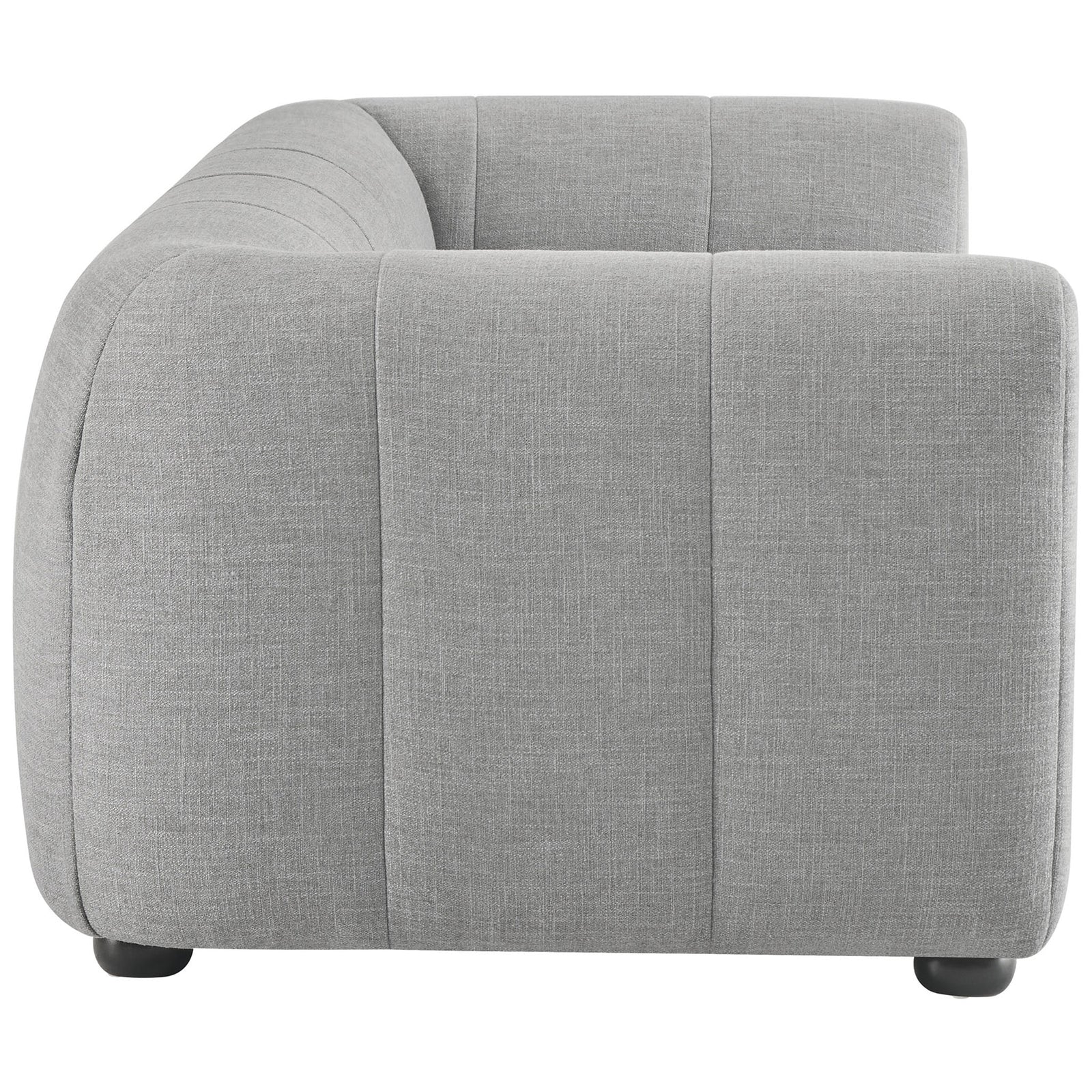 Smoothly curved arm and backrest wrap the length of this pewter sofa, creating a cozy, enveloping silhouette || EEI-6866-PEW || side_studio