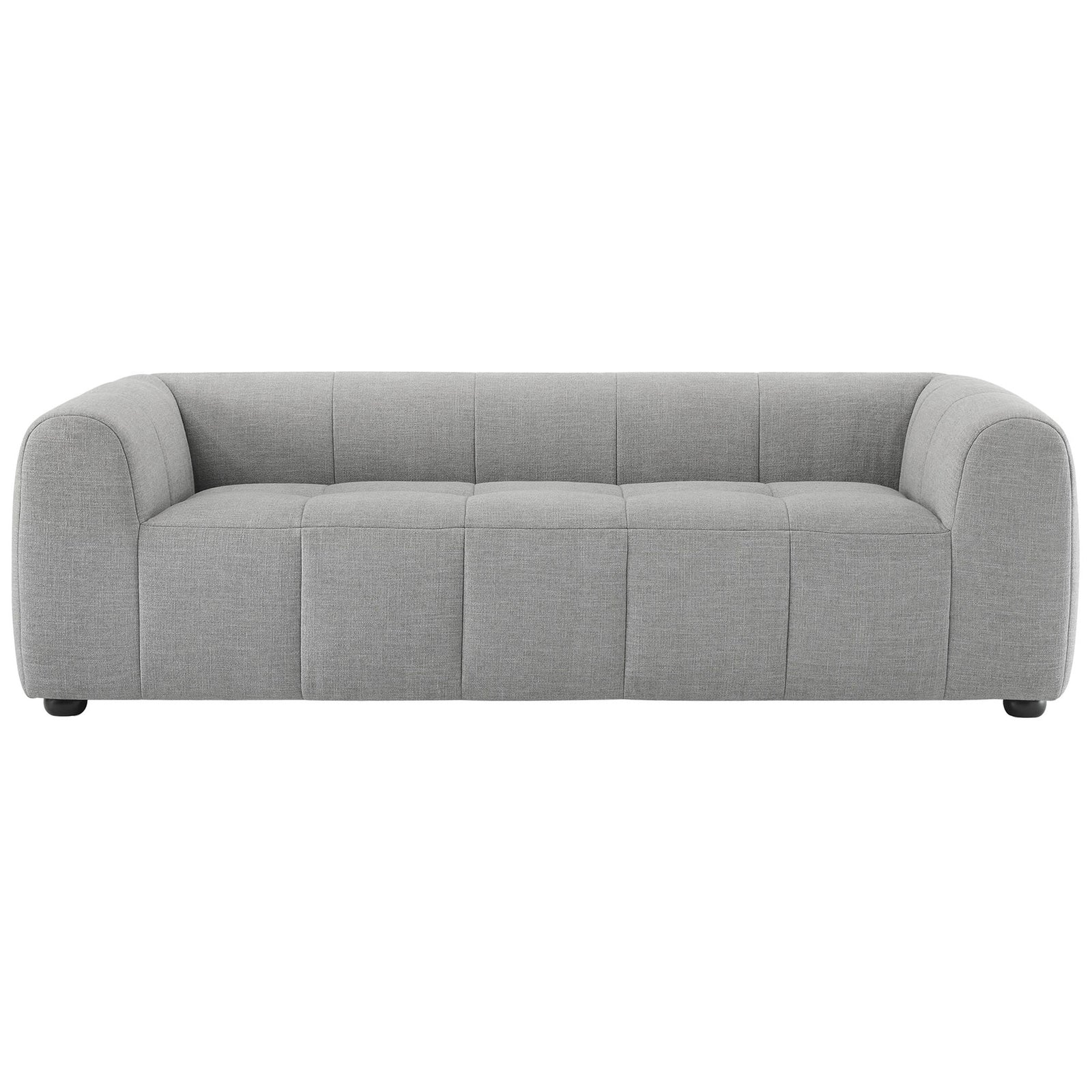 Pewter fabric sofa with deep, grid-tufted cushions and rounded arms for a relaxed, modern living room centerpiece || EEI-6866-PEW || front_studio