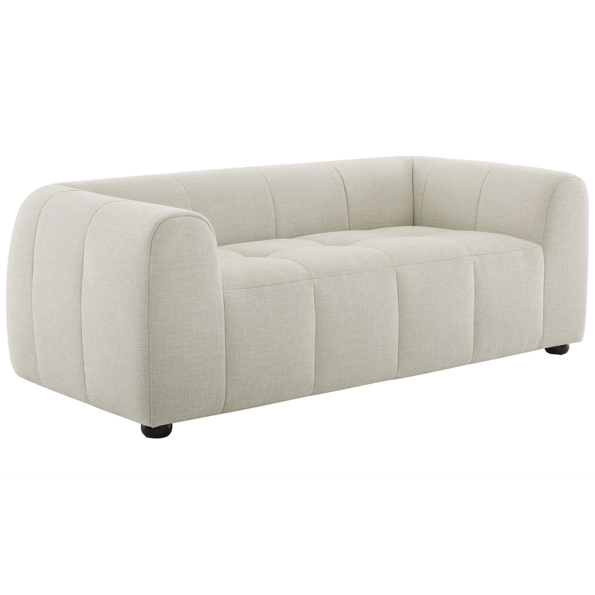 Curved linen loveseat with plush deep seat and tailored grid tufting for relaxed modern style || EEI-6867-LIN || front_angle_studio