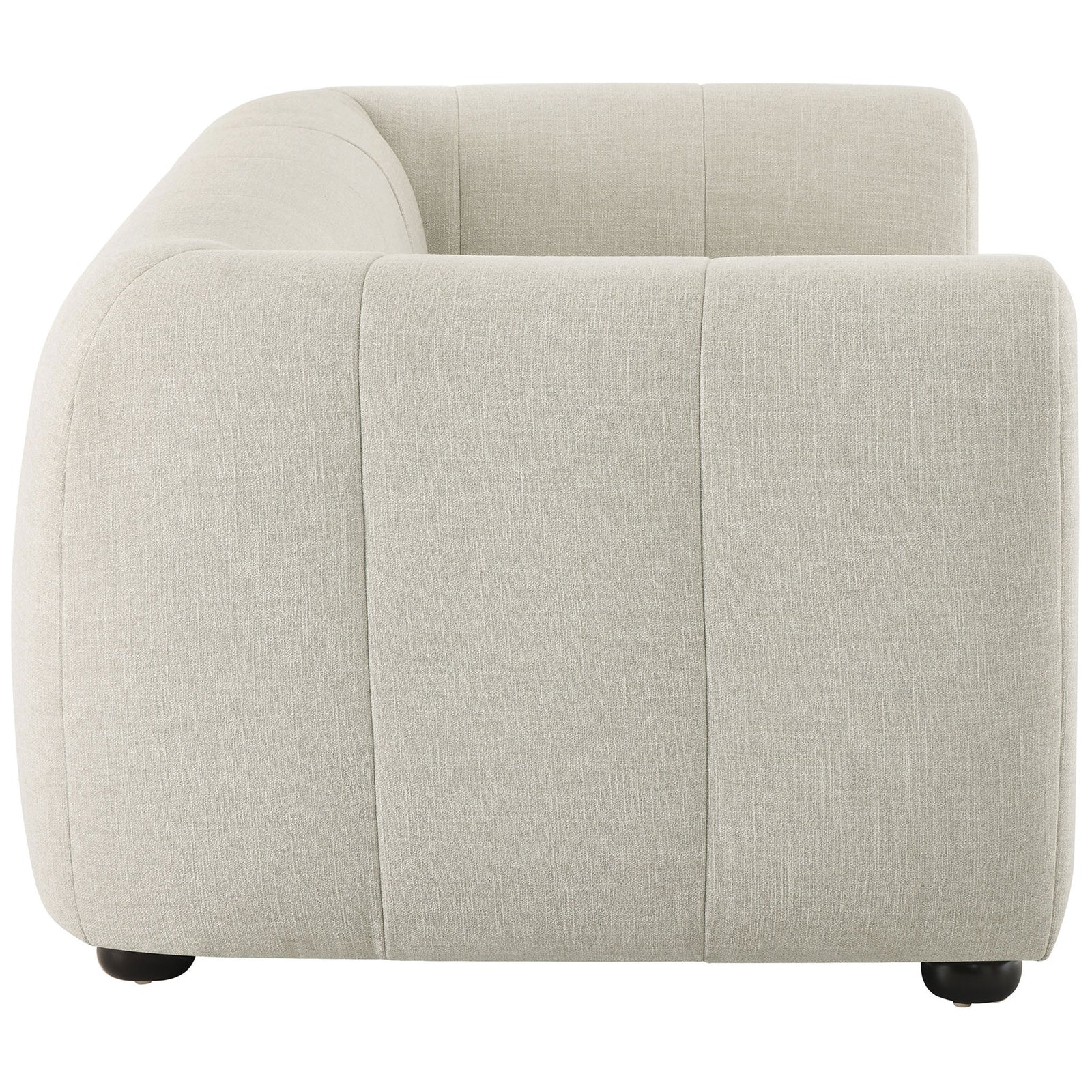 Linen loveseat showcasing generously padded arm and low-profile back for lounge-worthy comfort || EEI-6867-LIN || side_studio