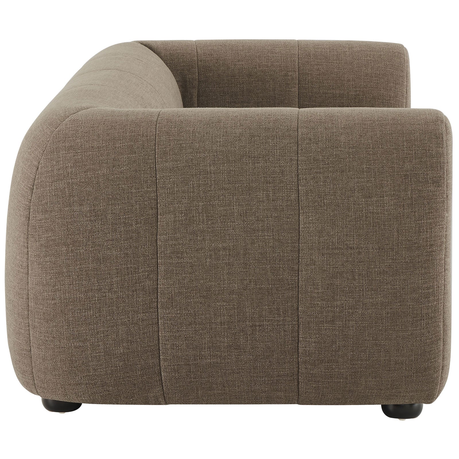 Rounded mocha loveseat arm with generous padding and tailored vertical panel seams || EEI-6867-MOC || side_studio