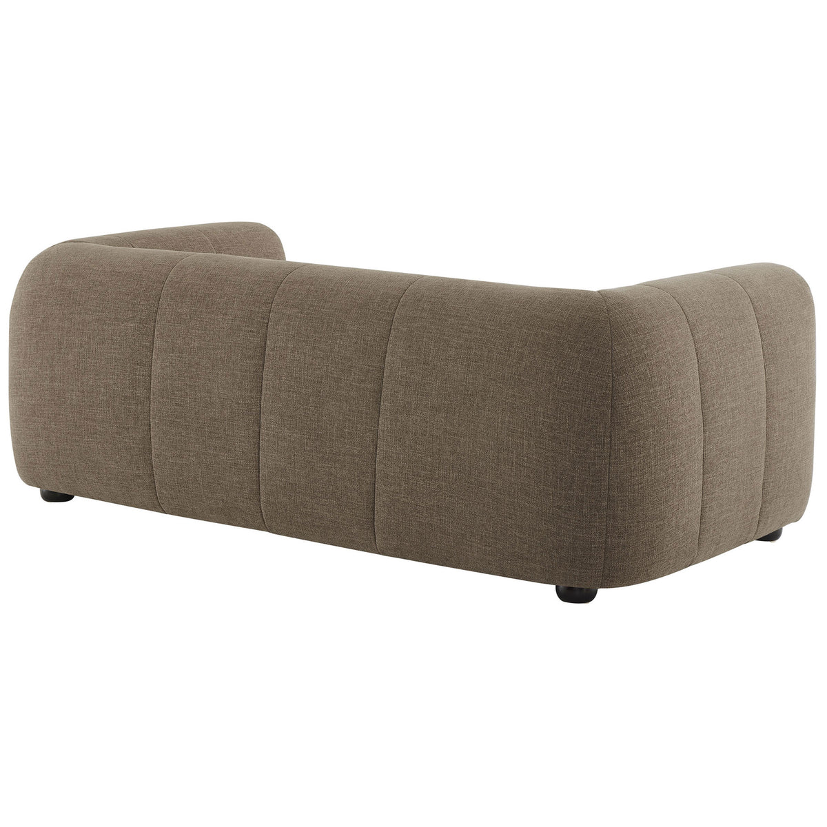 Smoothly curved mocha loveseat back with clean paneling and low, modern silhouette || EEI-6867-MOC || back_angle_studio