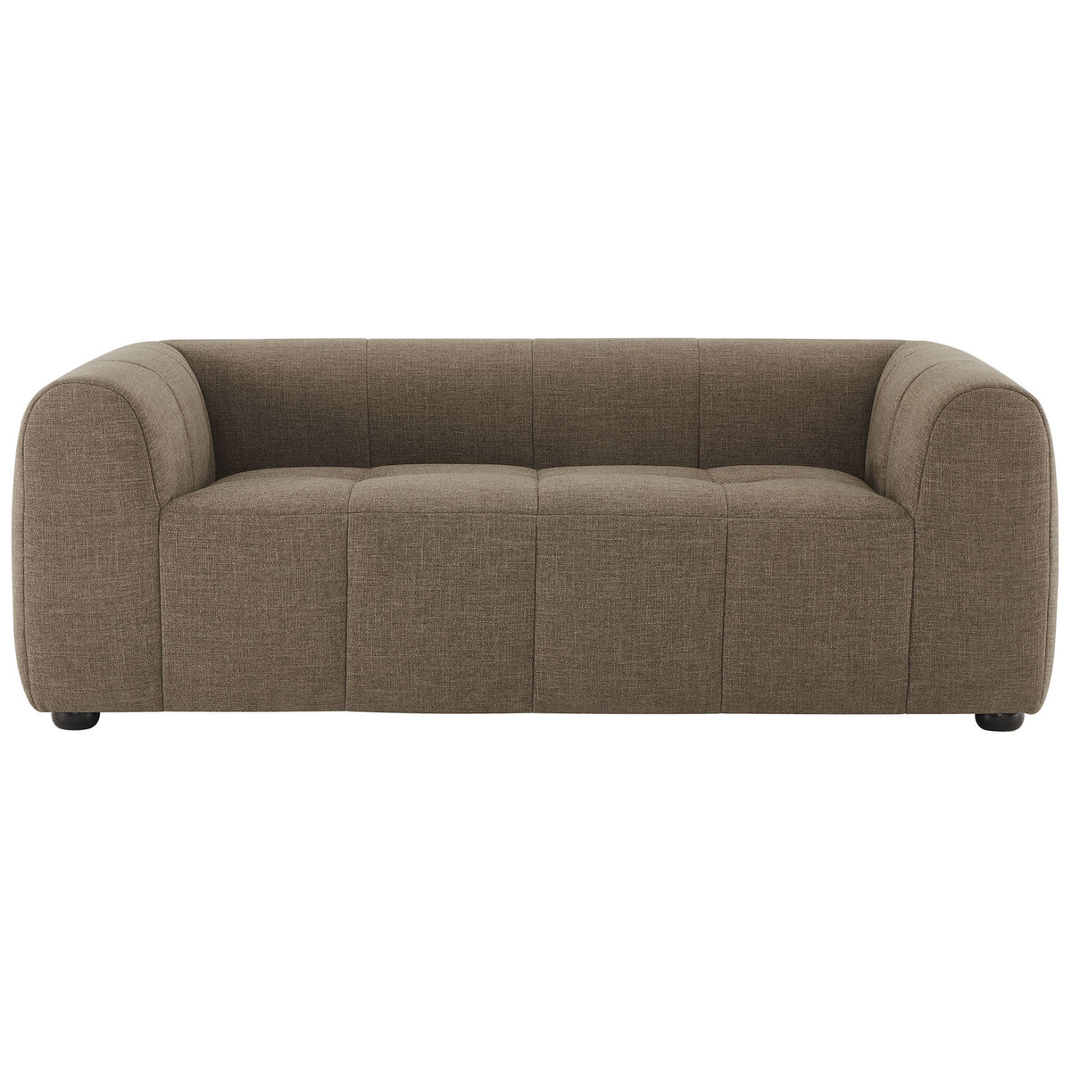 Mocha upholstered loveseat with deep seat, wide channel tufting, and rounded track arms for relaxed lounging || EEI-6867-MOC || front_studio