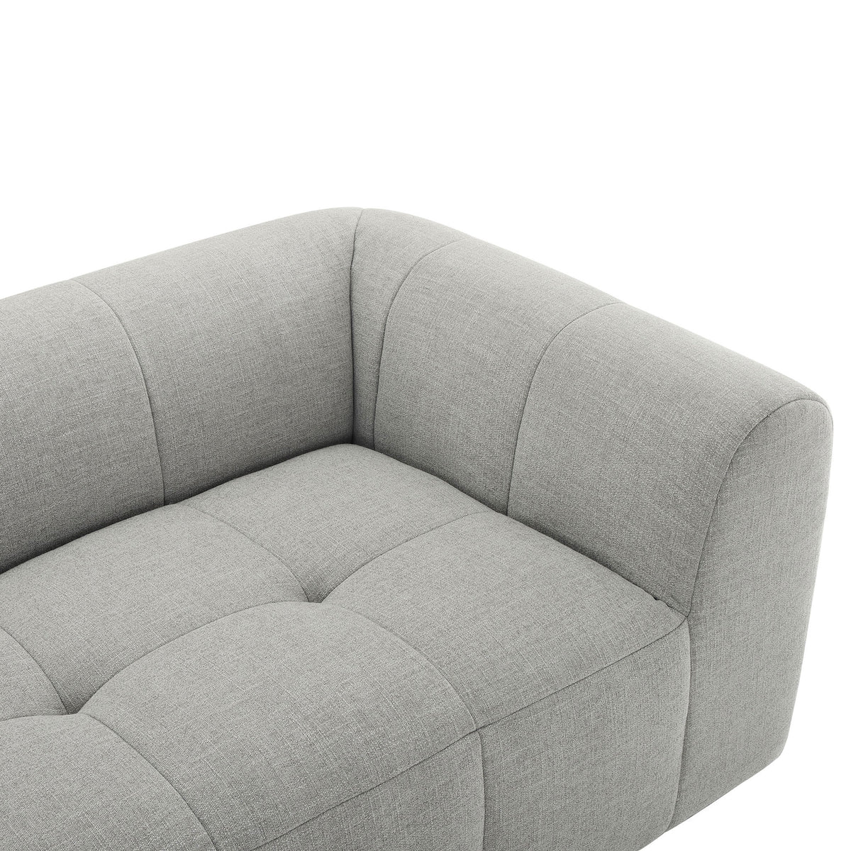 Soft textured pewter upholstery with grid tufted seat and gently rounded arm for extra comfort || EEI-6867-PEW || detail_studio