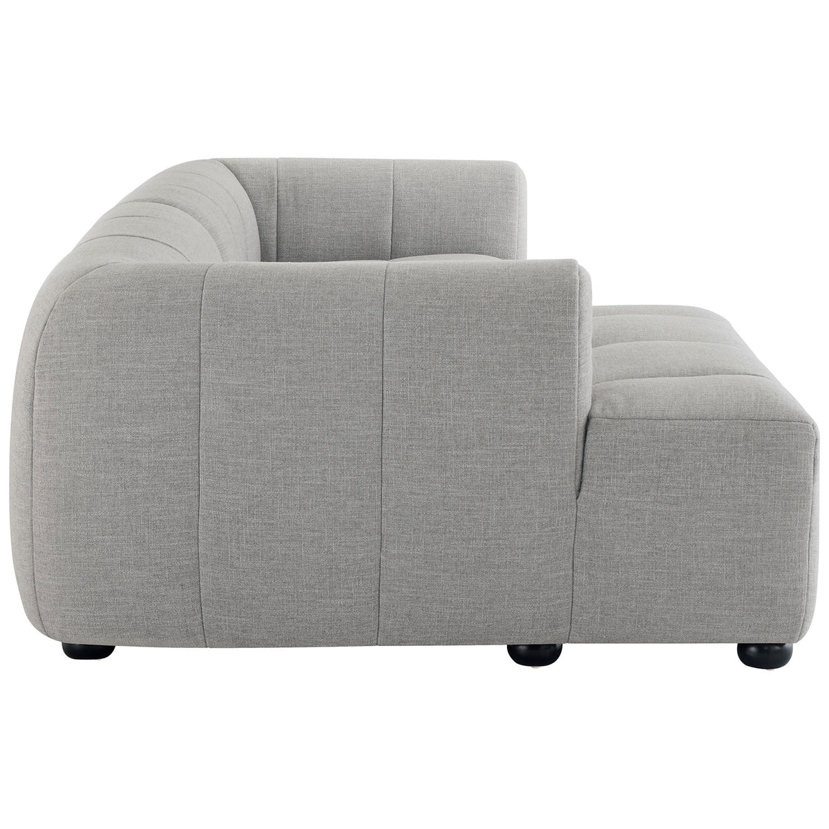 Low-profile left-facing sectional sofa showing the chaise depth and smooth rounded arms. || EEI-6868-PEW || side_studio