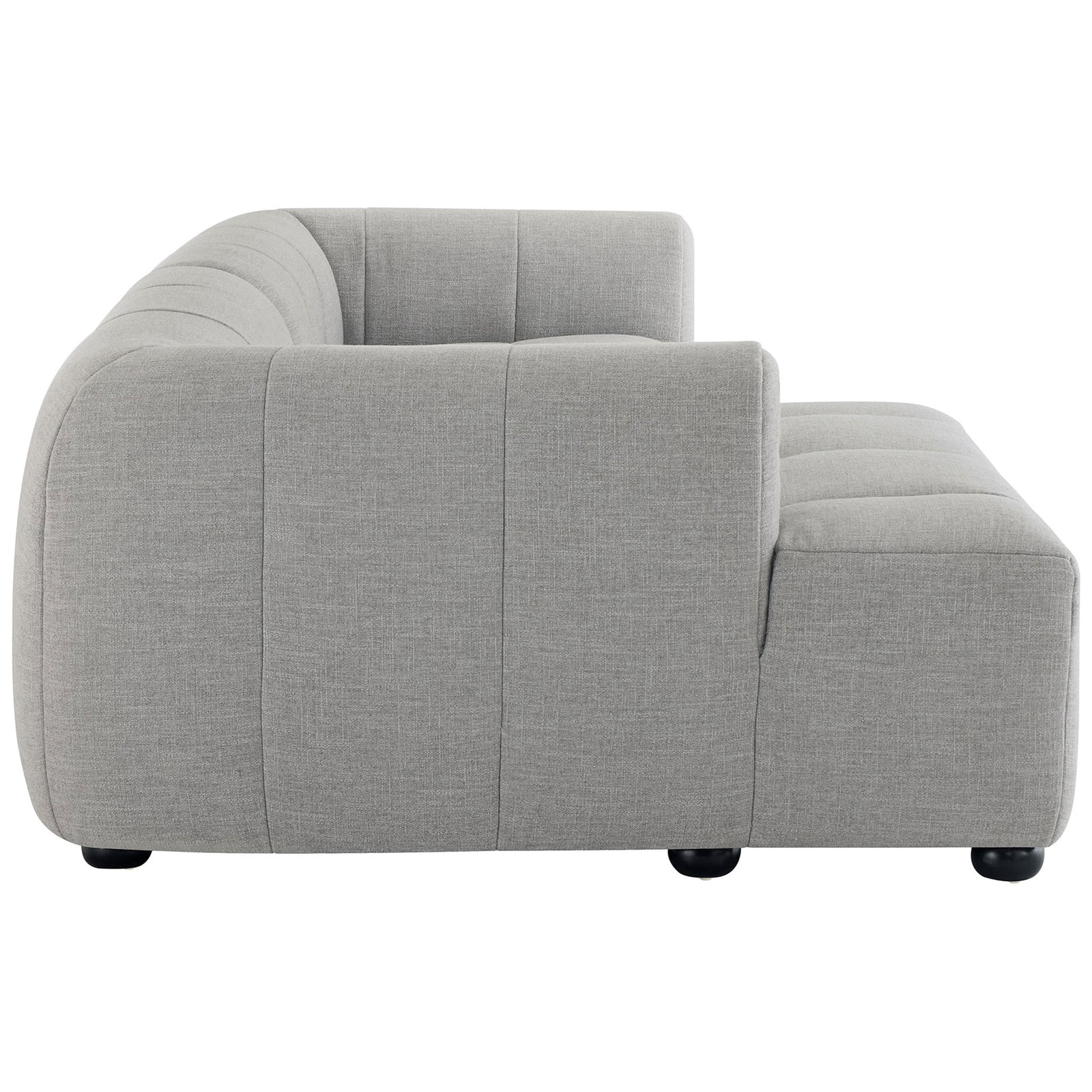 Low-profile left-facing sectional sofa showing the chaise depth and smooth rounded arms. || EEI-6868-PEW || side_studio