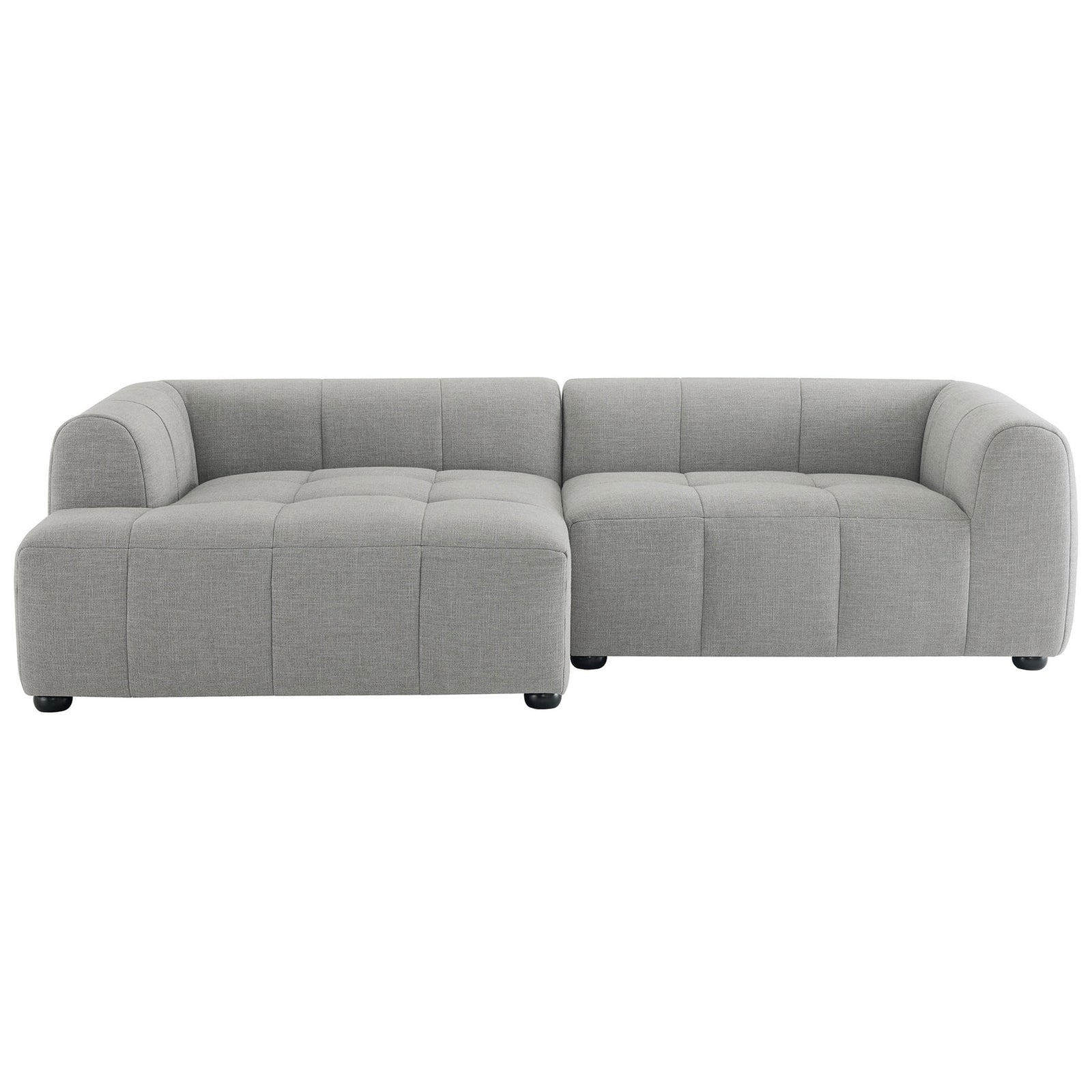 Straight-on view of the Liana left-facing modular sofa with deep grid-tufted pewter seats. || EEI-6868-PEW || front_studio