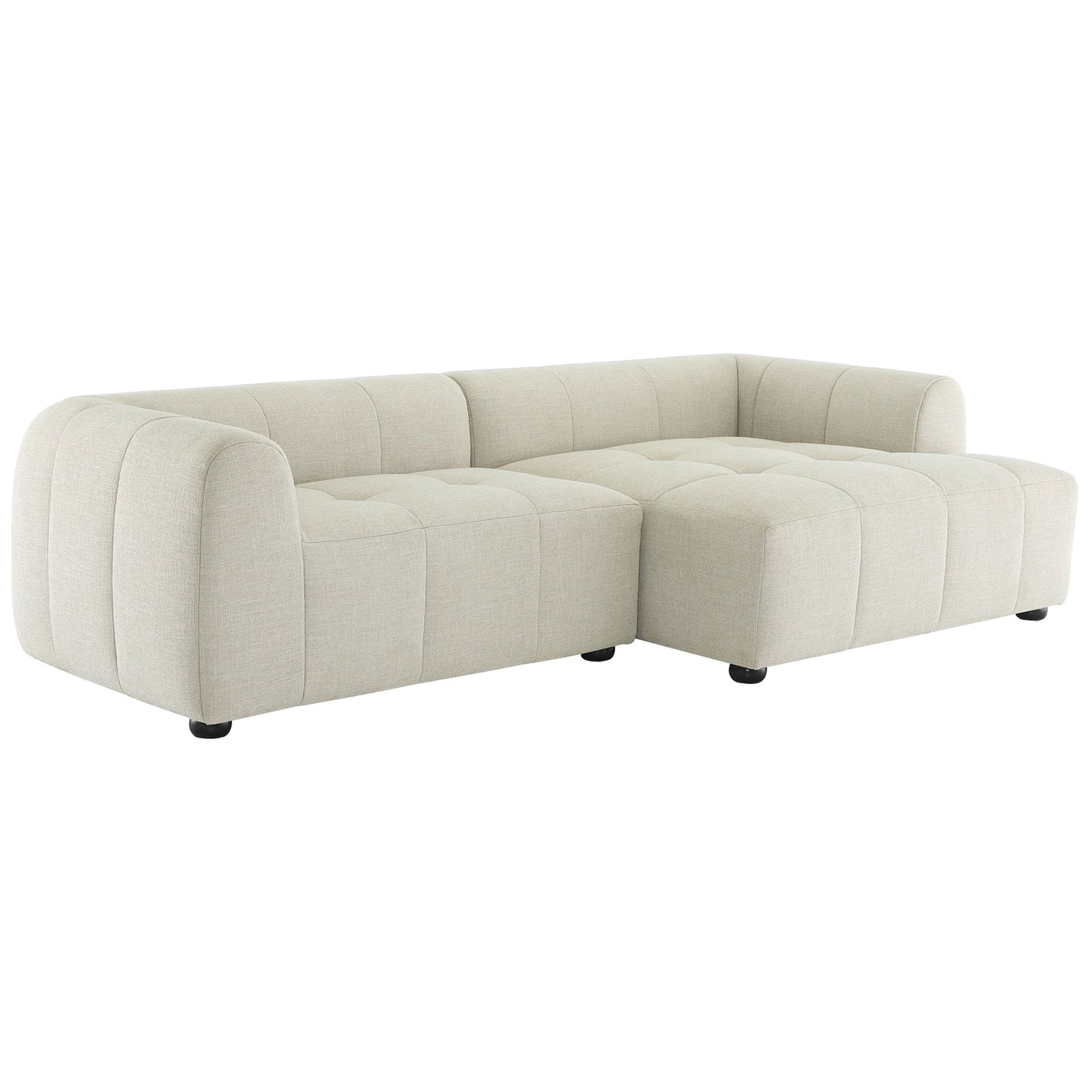 Right-facing linen sectional sofa with chaise offering deep lounge seating for modern living spaces || EEI-6869-LIN || front_angle_studio