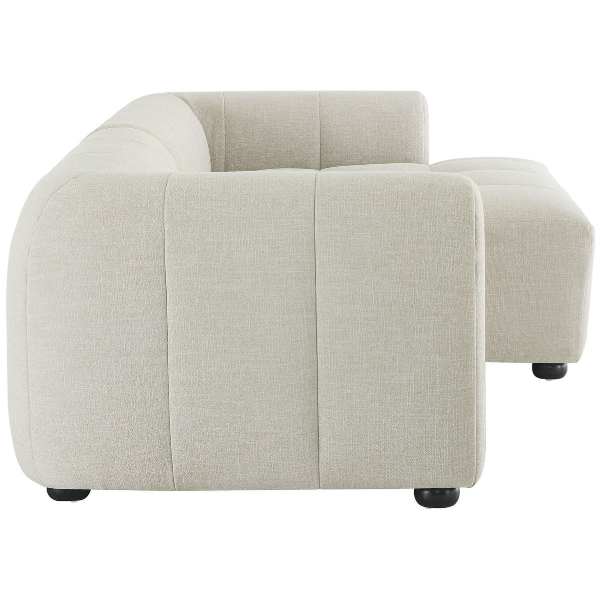 Right-facing linen modular sofa with chaise emphasizing the smooth, rounded arms and tailored panels || EEI-6869-LIN || side_studio