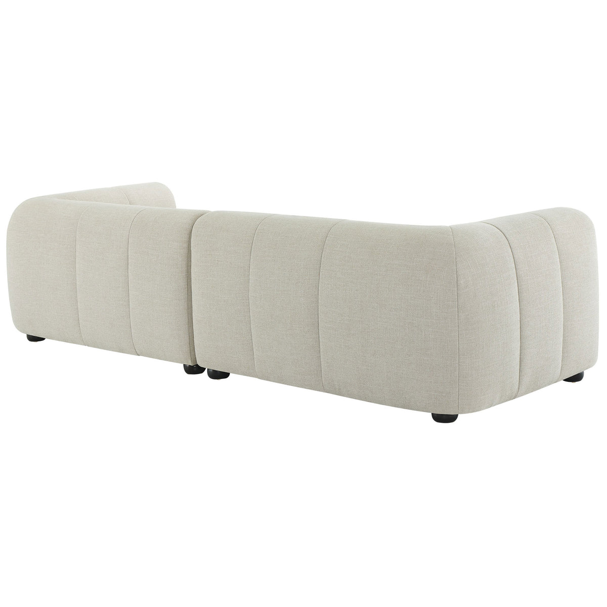 Right-facing linen modular sofa with chaise featuring a fully upholstered back and sturdy bun feet || EEI-6869-LIN || back_angle_studio