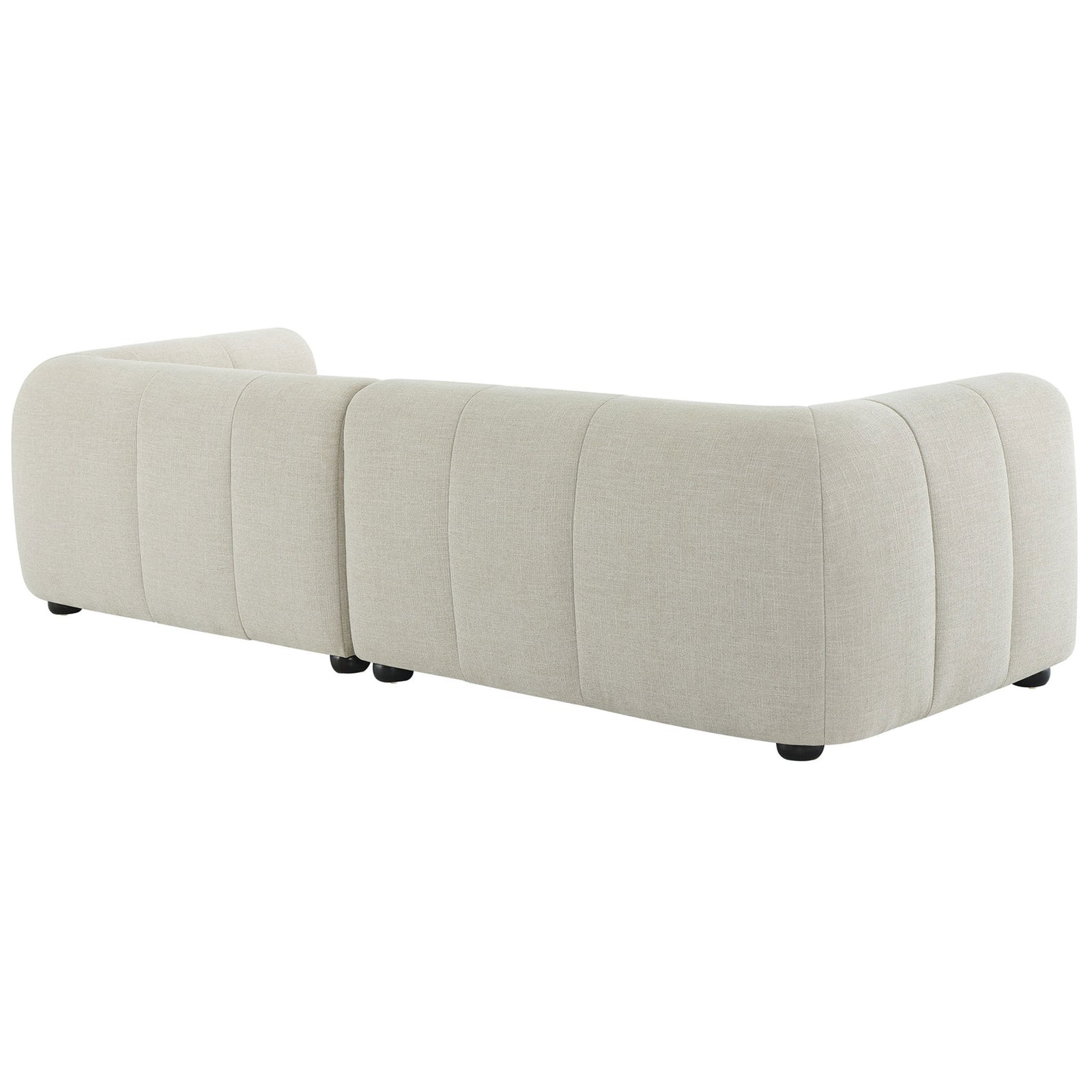 Right-facing linen modular sofa with chaise featuring a fully upholstered back and sturdy bun feet || EEI-6869-LIN || back_angle_studio