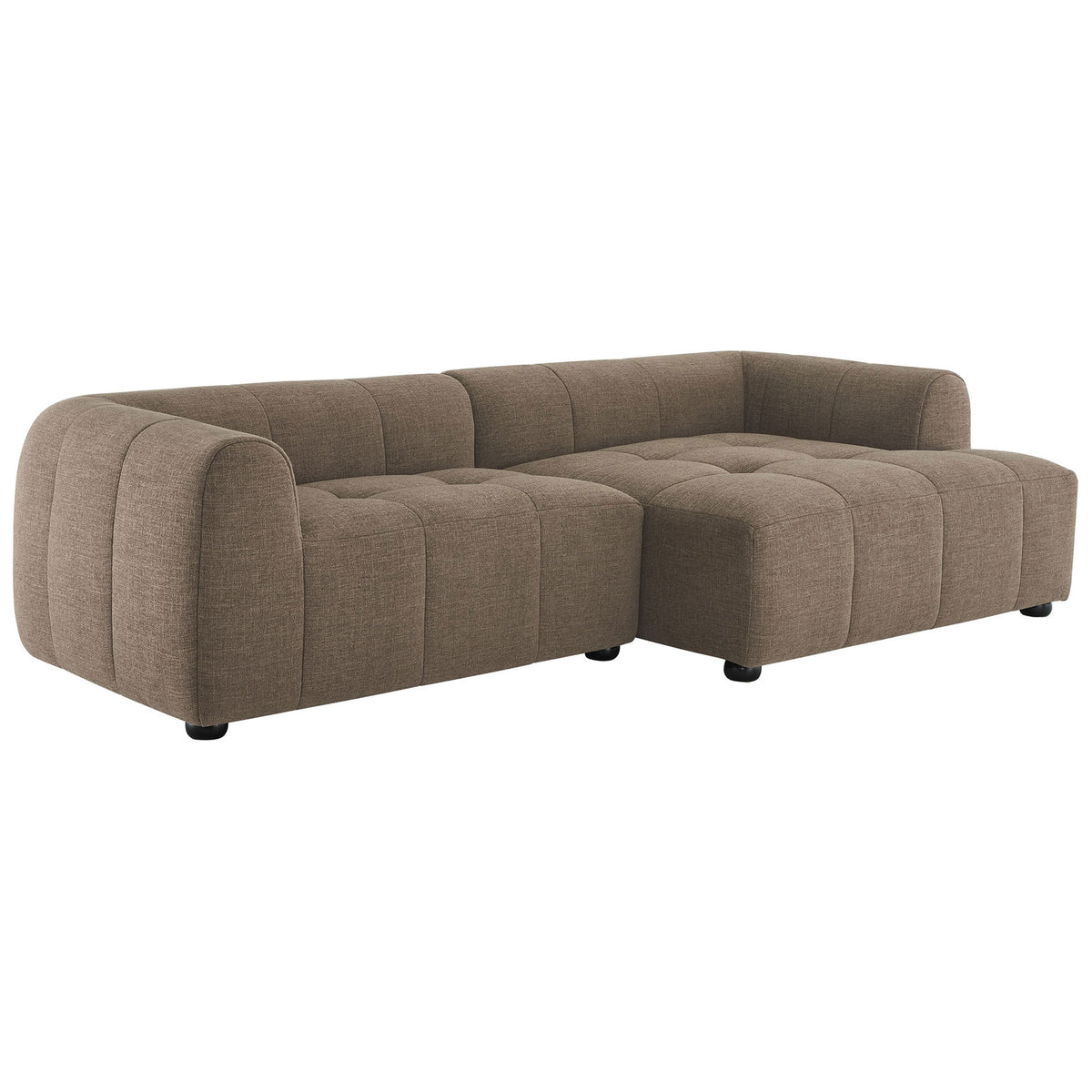 Liana right-facing mocha sectional with chaise offers deep lounge seating and softly rounded arms || EEI-6869-MOC || front_angle_studio