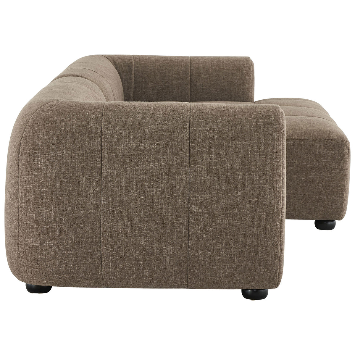 Liana right-facing mocha chaise sofa shows its generous length and supportive back cushions || EEI-6869-MOC || side_studio