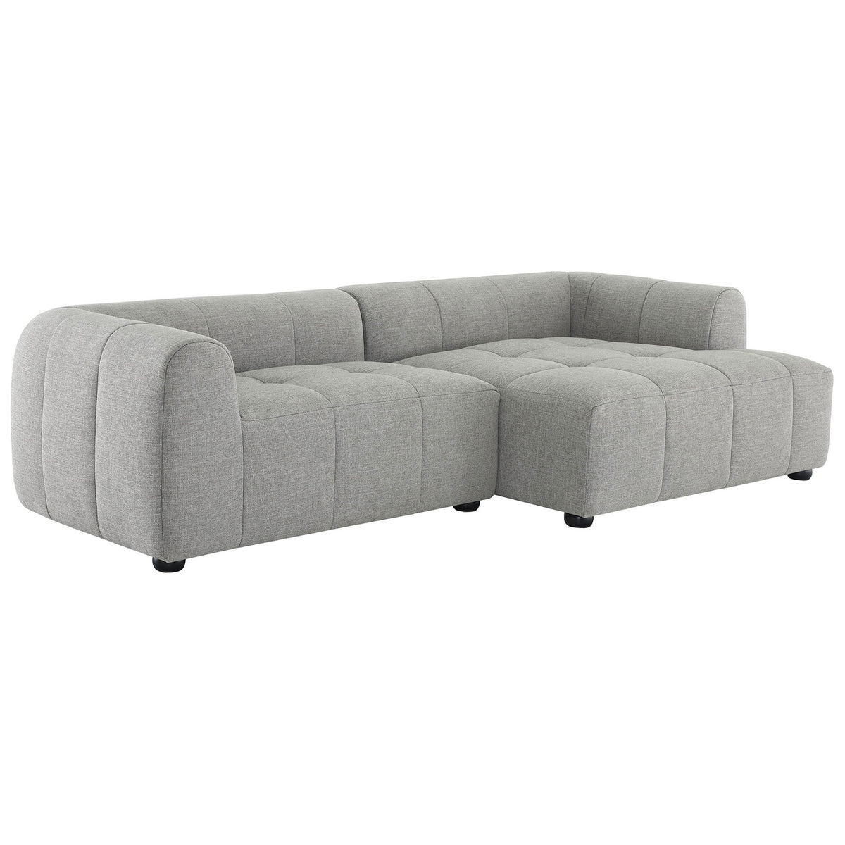 Liana right-facing pewter modular sofa with chaise and generously tufted seat cushions. || EEI-6869-PEW || front_angle_studio