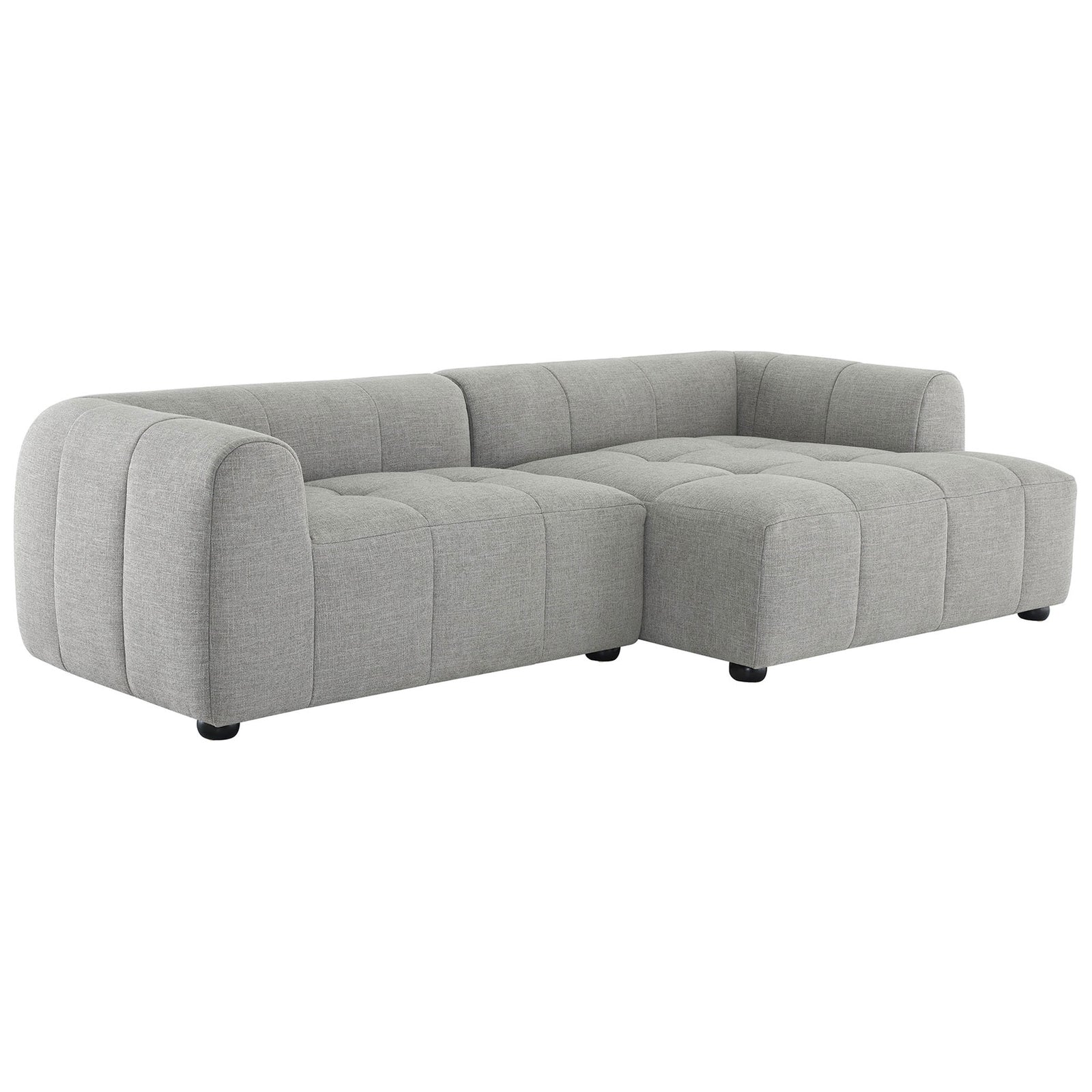 Liana right-facing pewter modular sofa with chaise and generously tufted seat cushions. || EEI-6869-PEW || front_angle_studio