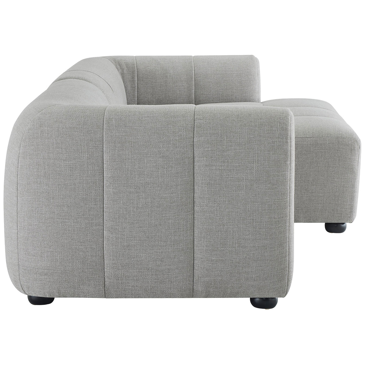 Side profile of the Liana right-facing sectional emphasizing the plush seat and rounded arm. || EEI-6869-PEW || side_studio