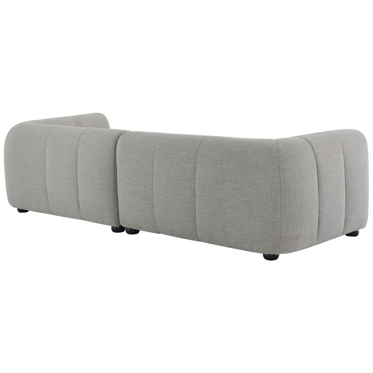 Back view of the Liana right-facing chaise sectional with smooth upholstery and compact bun feet. || EEI-6869-PEW || back_angle_studio