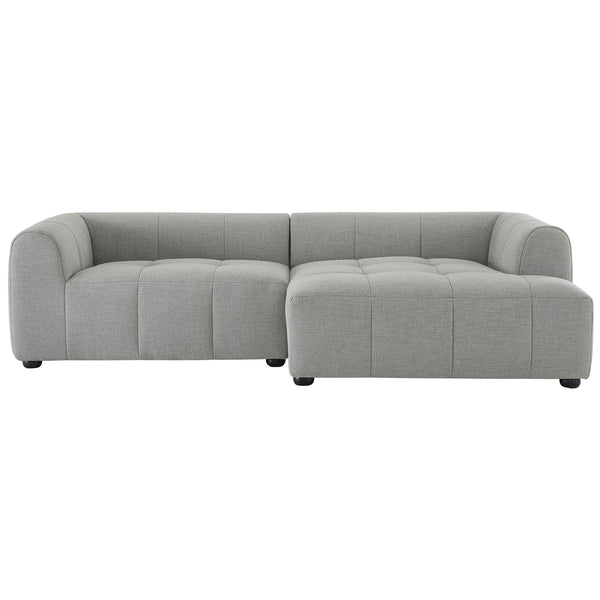 Straight-on view of the Liana right-facing modular sofa with wide, deep cushions in pewter fabric. || EEI-6869-PEW || front_studio