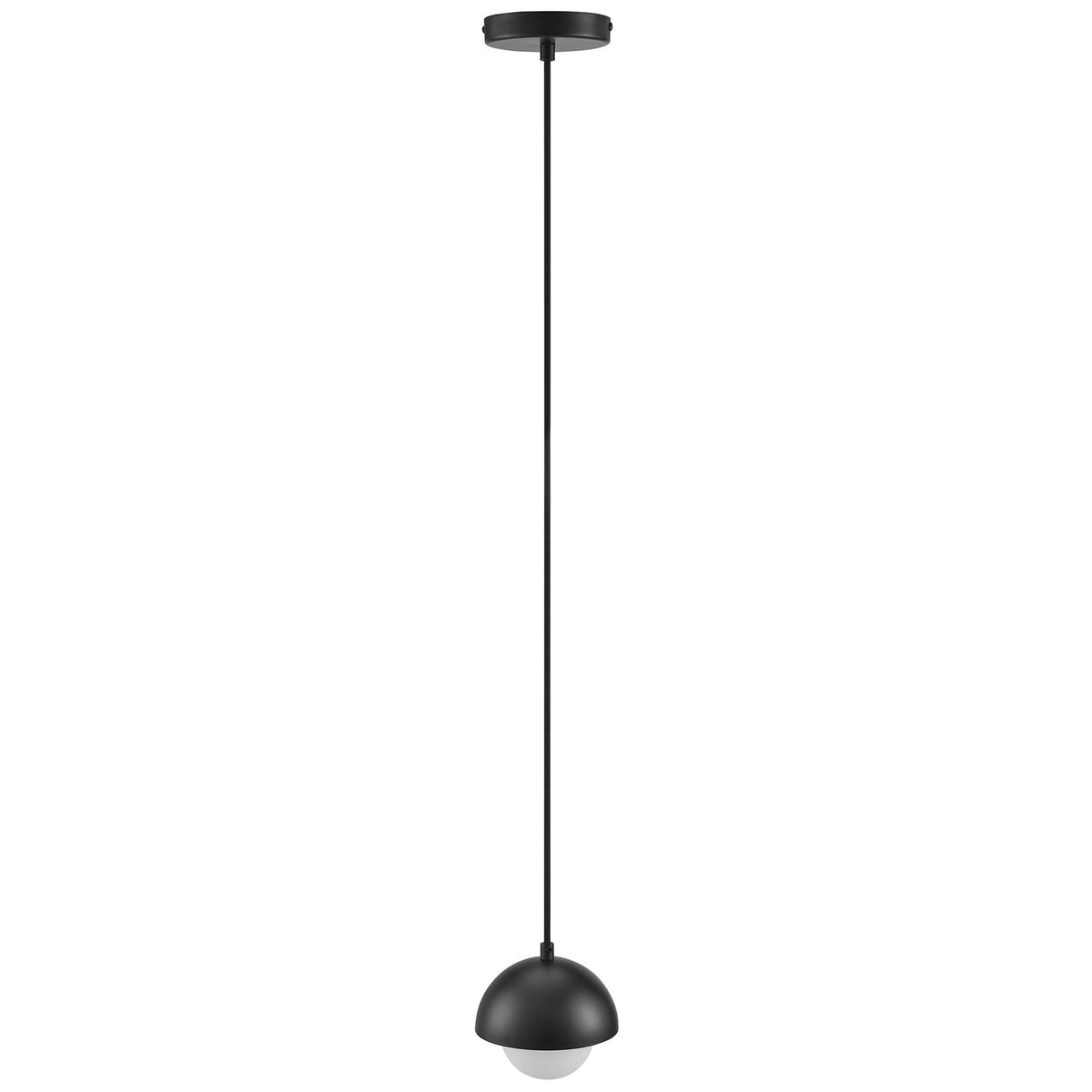 Modern black globe pendant featuring a balanced dome-and-globe profile and clean, streamlined look || EEI-6870-BLK || front_studio