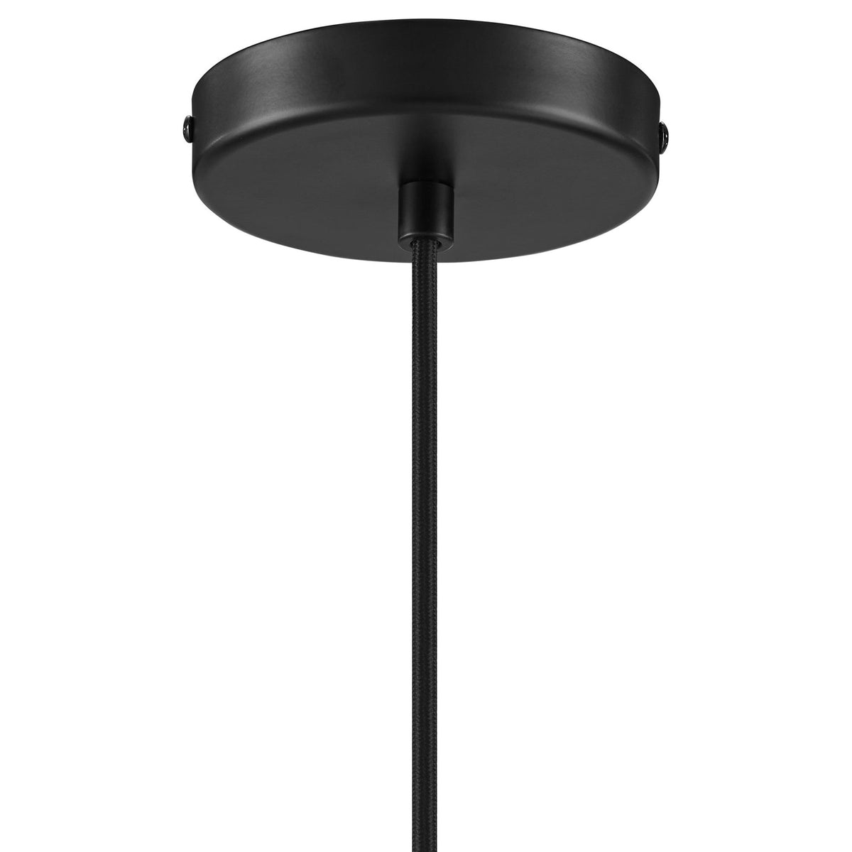 Round black ceiling canopy with coordinating fabric-wrapped pendant cable detail || EEI-6870-BLK || detail_studio