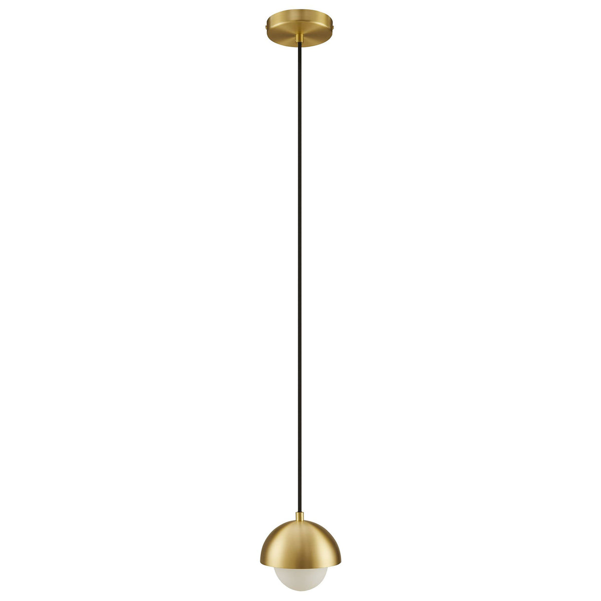 Brass dome pendant with opal glass globe and black fabric cord for sleek modern overhead lighting || EEI-6870-BRA || front_studio