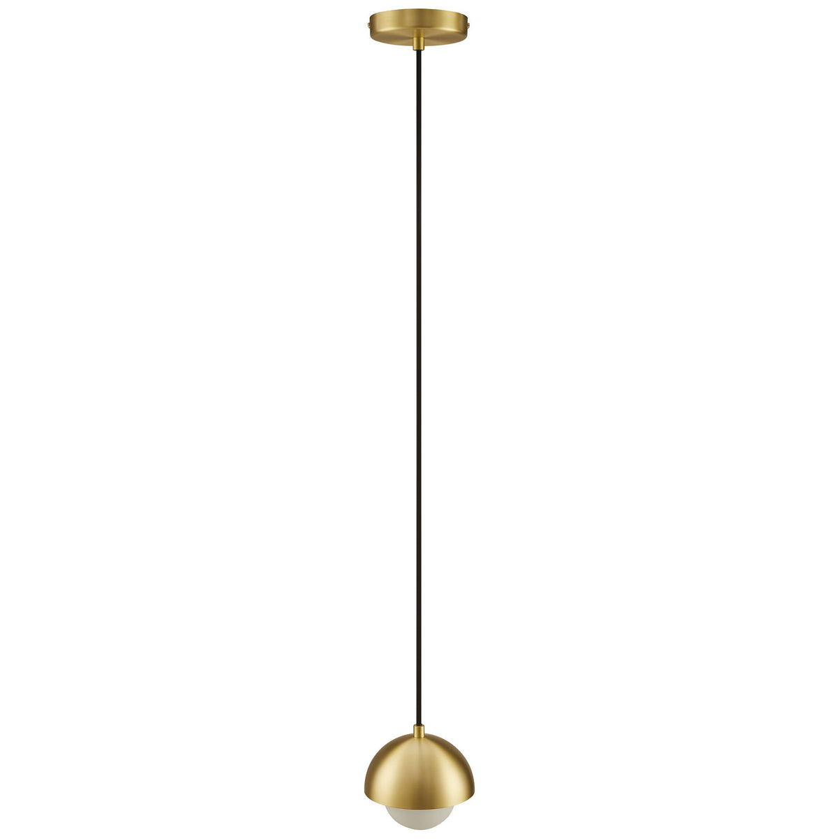 Adjustable brass globe pendant light with opal glass diffuser and slim black cord for versatile installations || EEI-6870-BRA || front_studio