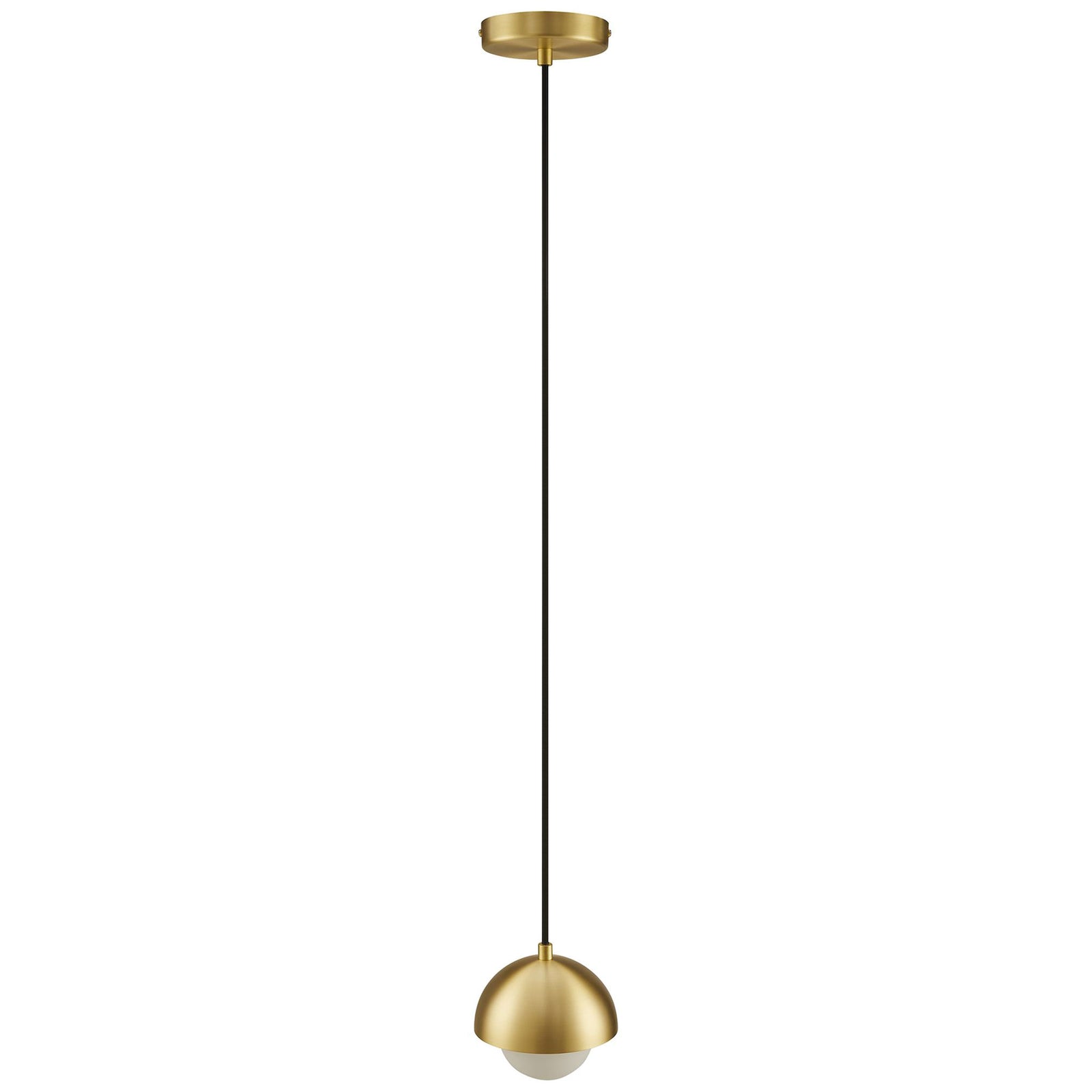 Adjustable brass globe pendant light with opal glass diffuser and slim black cord for versatile installations || EEI-6870-BRA || front_studio