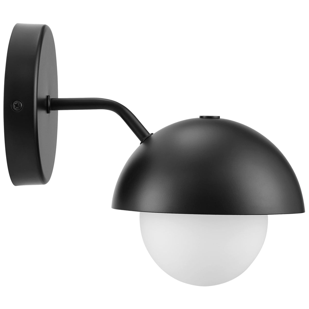 Modern black wall sconce with domed shade and opal globe adds sculptural charm to any wall || EEI-6871-BLK || side_studio