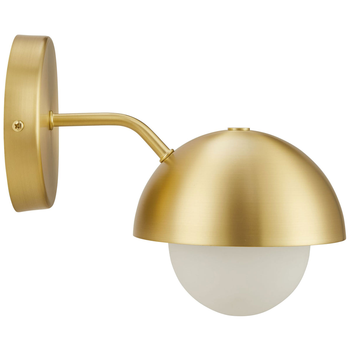 Modern brass wall sconce with domed shade and opal globe brings sculptural warmth to any wall || EEI-6871-BRA || side_studio