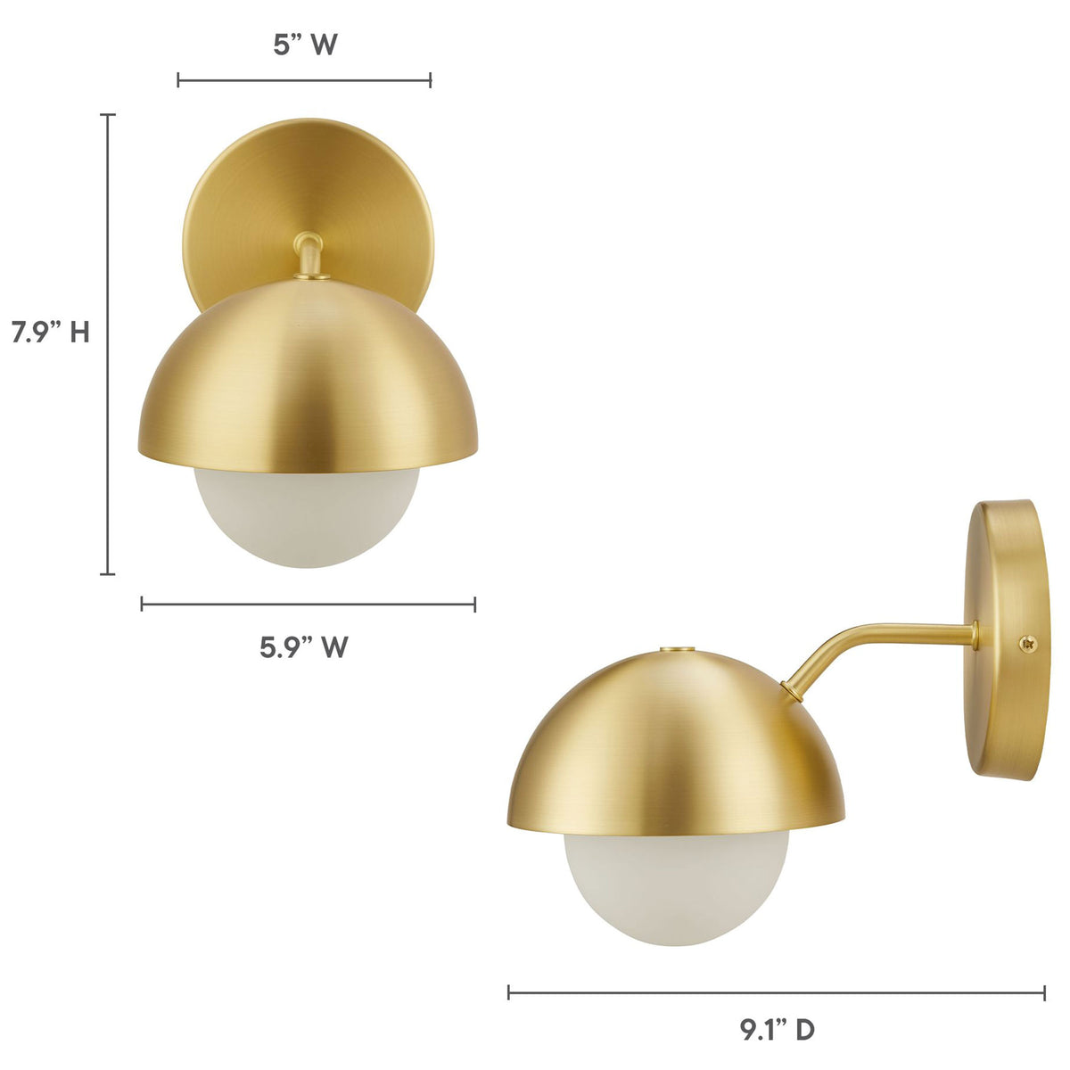 Dimension diagram shows measurements and proportions of the brass Eclipse globe wall sconce || EEI-6871-BRA || dimension_studio