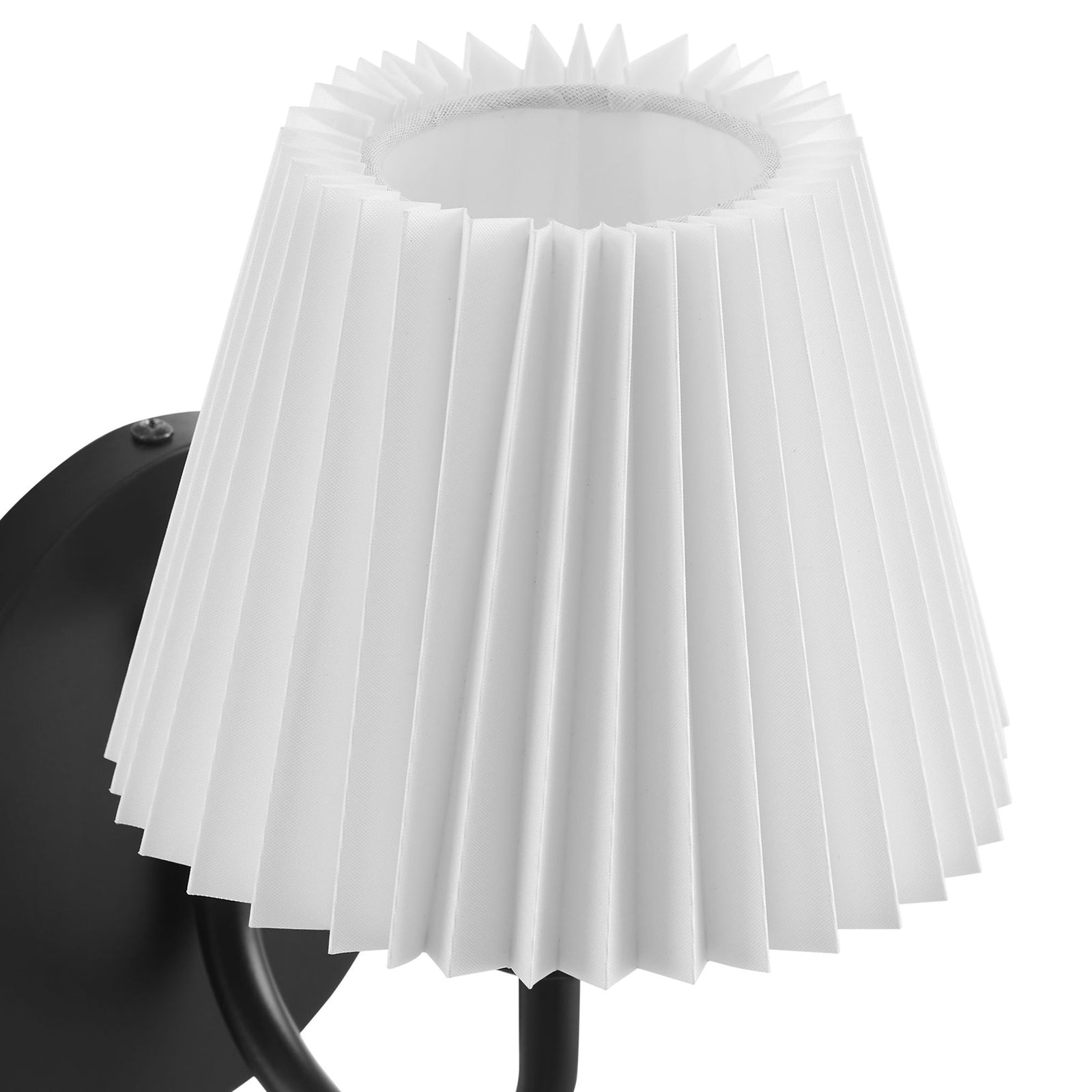 Pleated white shade detail highlights the crisp folds and soft diffused light of this modern wall sconce. || EEI-6872-BLK || shade_studio
