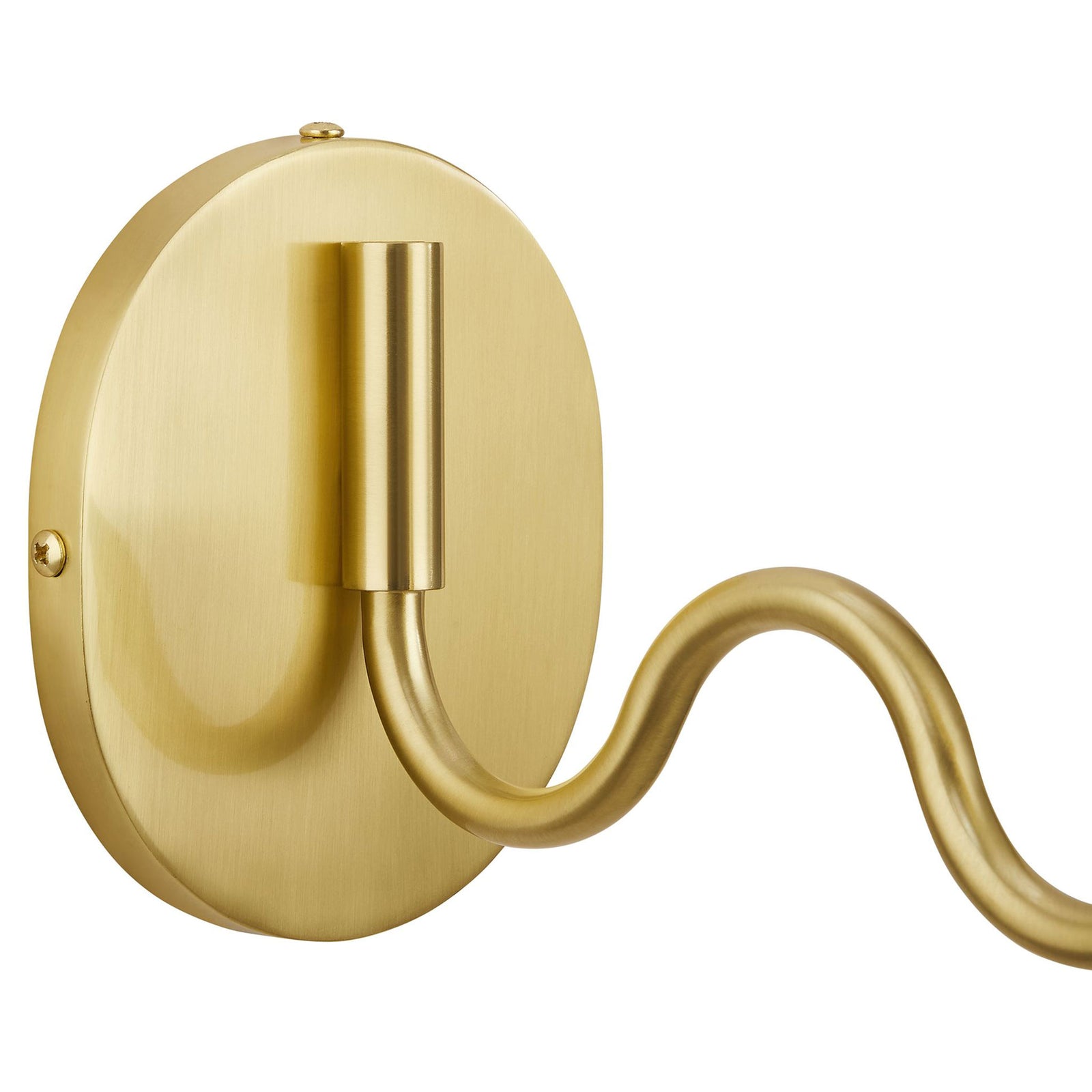 Smooth round brass backplate and curved arm detail emphasize the refined, high-end finish of the wall light. || EEI-6873-BRA || detail_studio