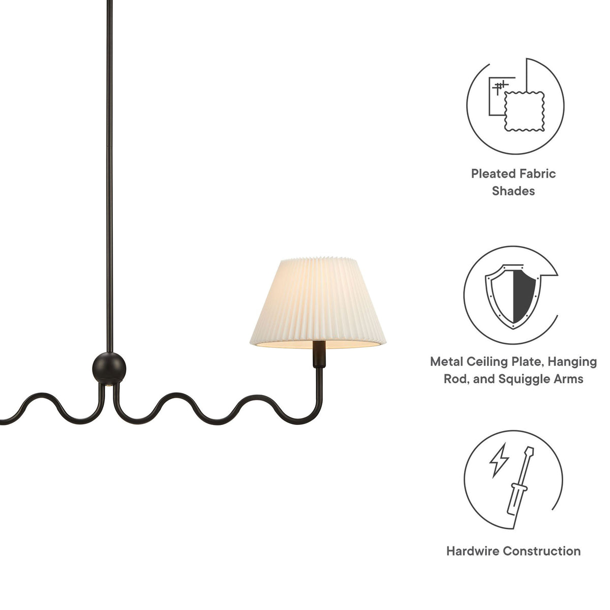 Pleated fabric shades, metal canopy, and hardwired construction || EEI-6874-BLK || callout_studio