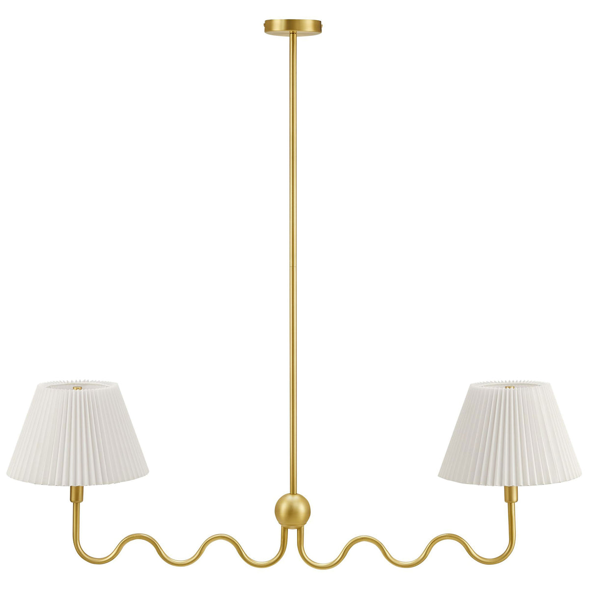 Brass squiggle pendant with dual pleated shades and slim downrod || EEI-6874-BRA || front_studio