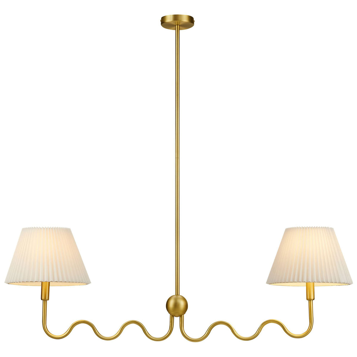 Warm-lit pleated shades highlight the playful brass squiggle arms || EEI-6874-BRA || front_on_studio