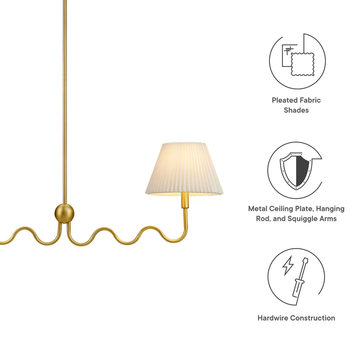 Pleated shade and brass squiggle arm with hardwired design details || EEI-6874-BRA || callout_studio
