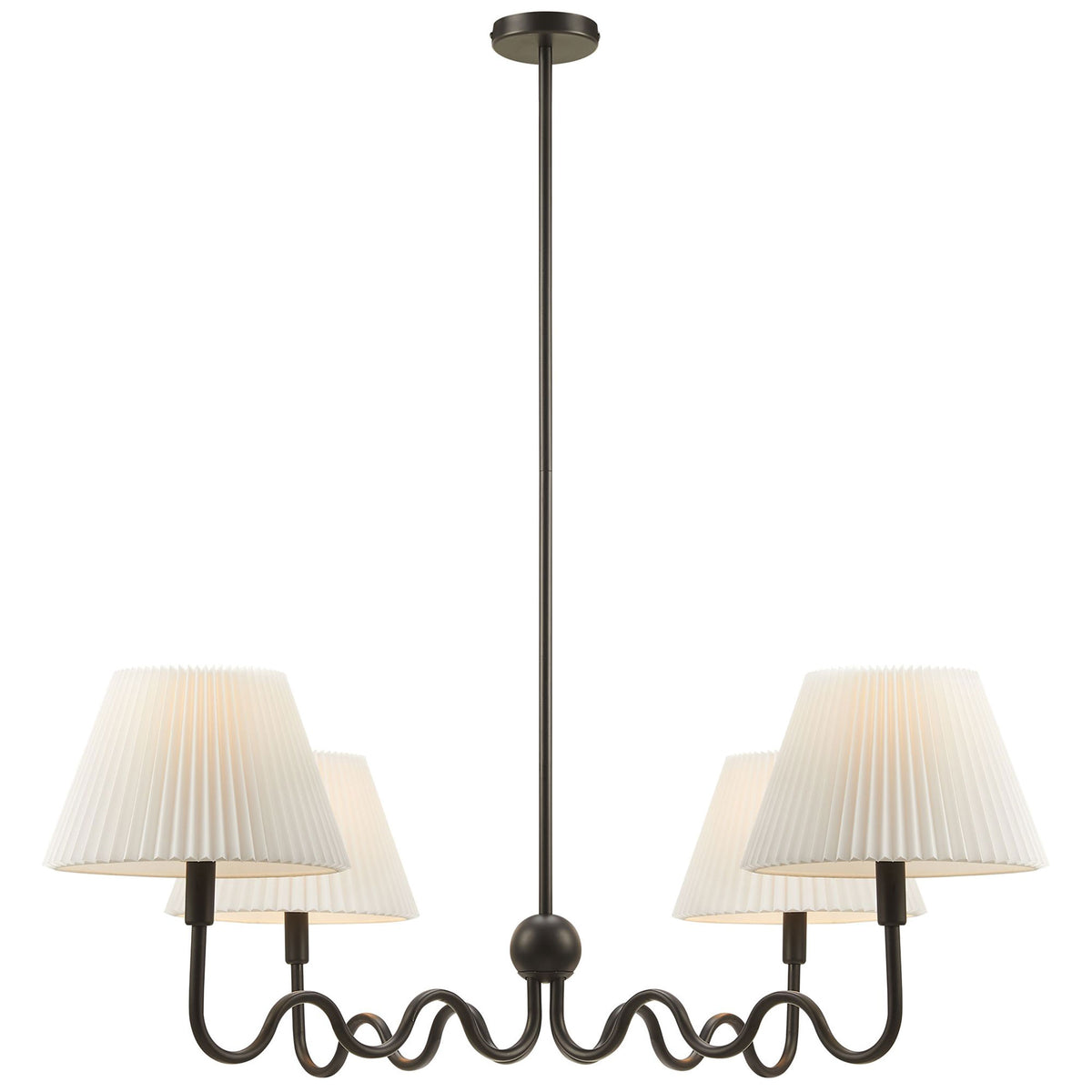 Warm-lit shades bring a soft glow to the sculptural squiggle 4-light pendant in black || EEI-6875-BLK || front_on_studio