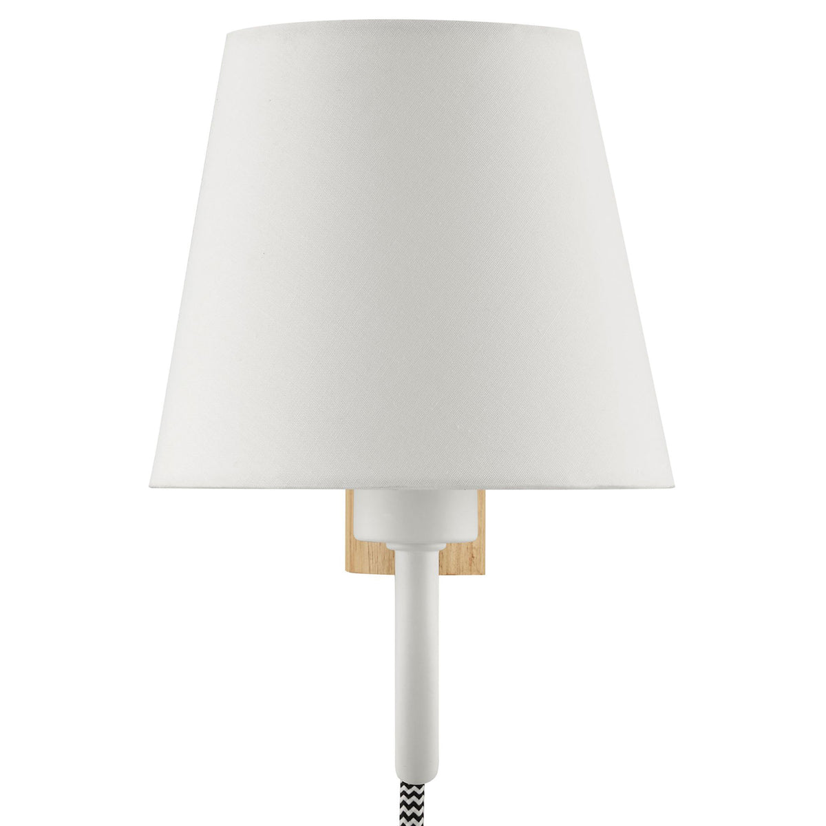Simple white fabric shade brings soft, diffused light to this compact swivel wall sconce || EEI-6880-NAT-WHI || front_studio